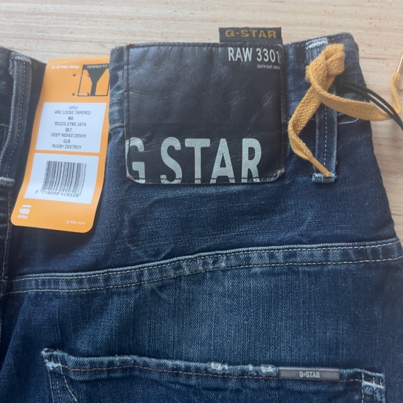 NWT G-STAR RAW 3301 Arc Loose Tapered Jeans 33X32 dark blue denim distressed - Picture 7 of 8